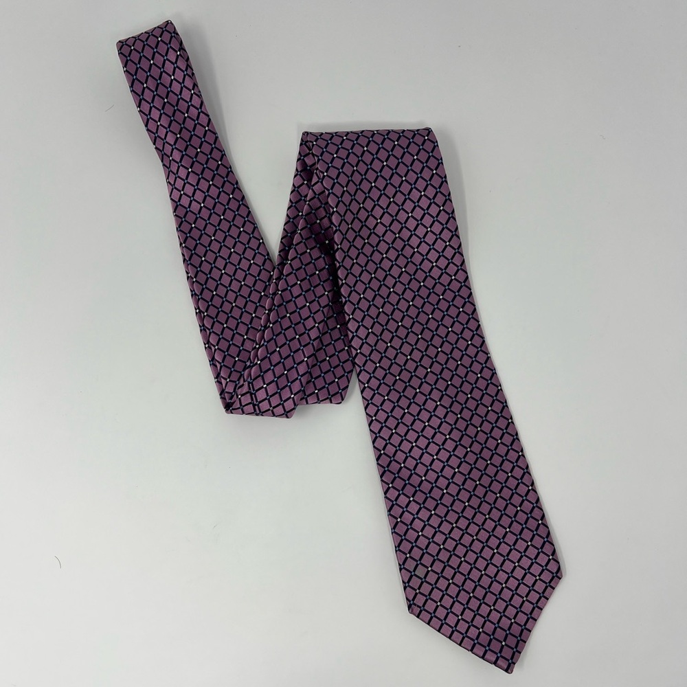 IZOD Silk Neck Tie Pastel Pink Blue Check Diamond, office, work, formal, classic